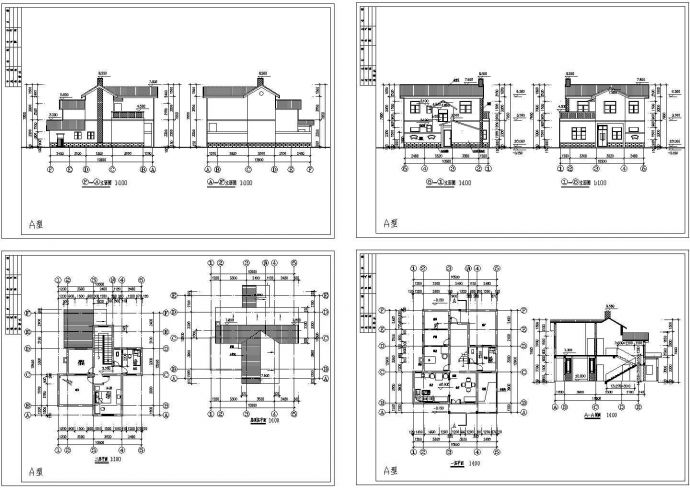 陈庄某农村二层别墅建筑施工设计cad图纸，共4张_图1