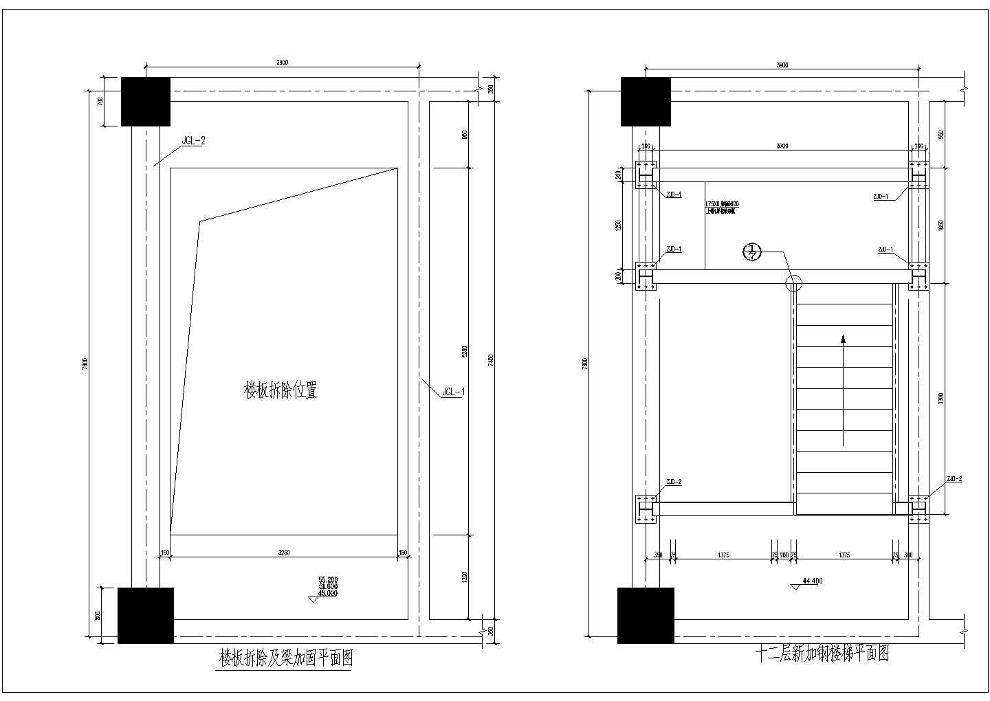 某多层住宅楼室内新加钢结构楼梯设计cad全套施工图（含设计说明）
