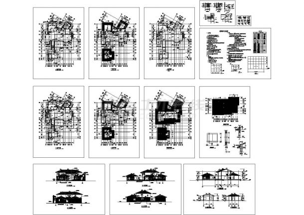 【10套图】某欧式风格私家小别墅设计cad全套建筑施工图纸（含设计说明，含10套别墅设计）-图二