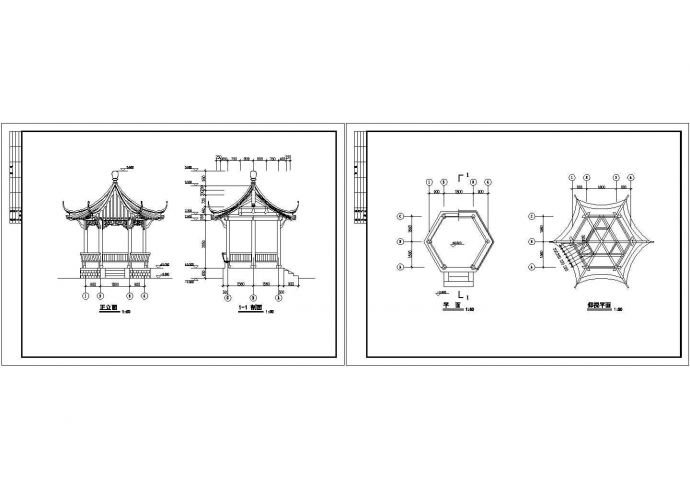 观景亭六角亭建筑设计详细cad图纸（长3.6米 宽3.12米）_图1