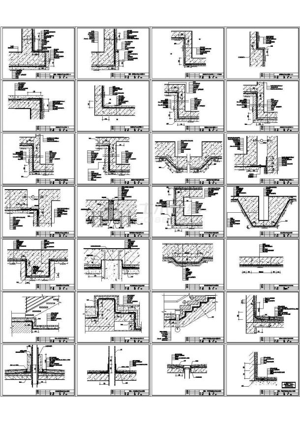典型_地下室、屋面、卫生间防水设计cad节点大样图（标注详细，28张图）-图一