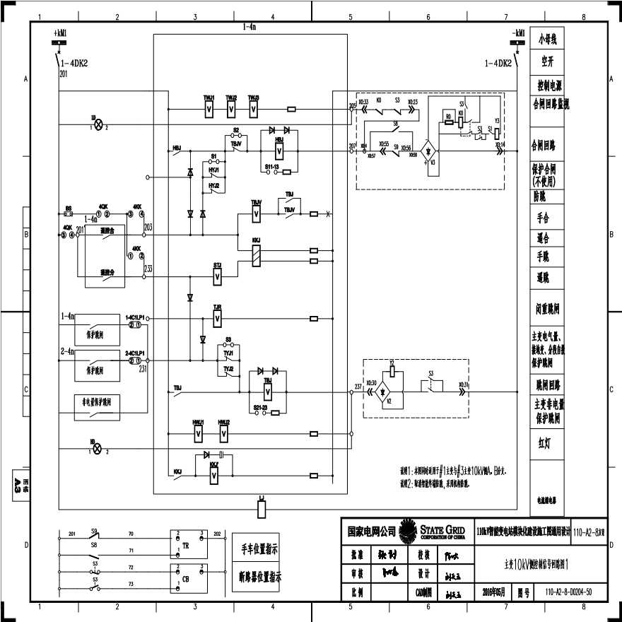 110-A2-8-D0204-50 主变压器10kV侧控制信号回路图1.pdf-图一