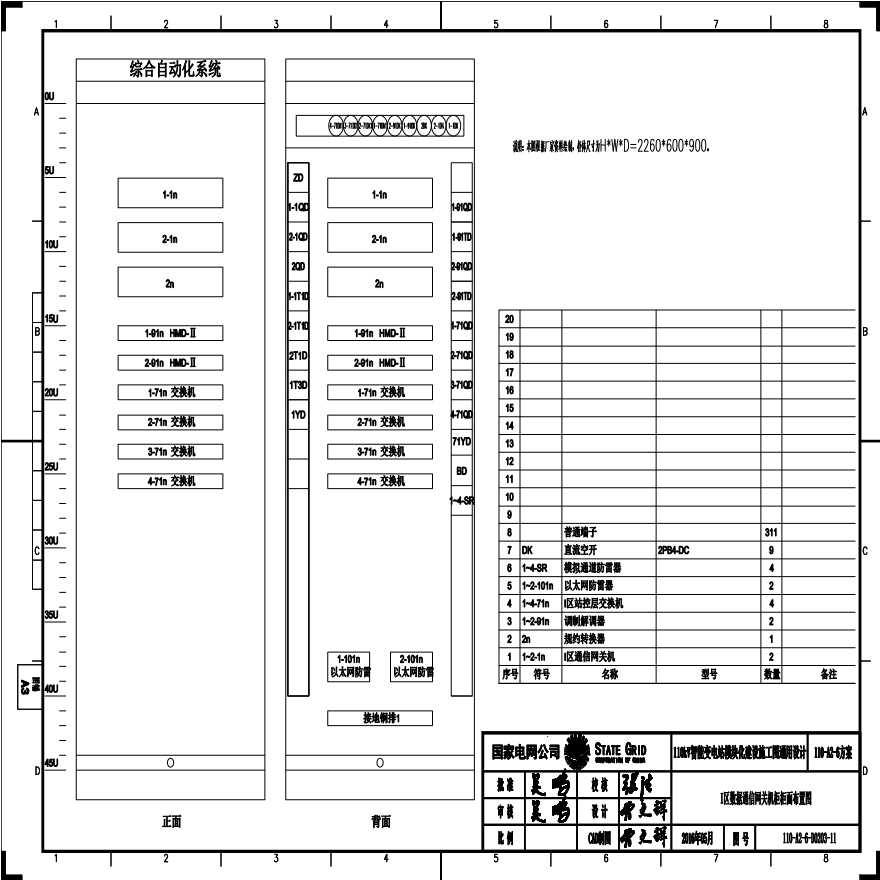 110-A2-6-D0203-11 I区数据通信网关机柜柜面布置图.pdf-图一