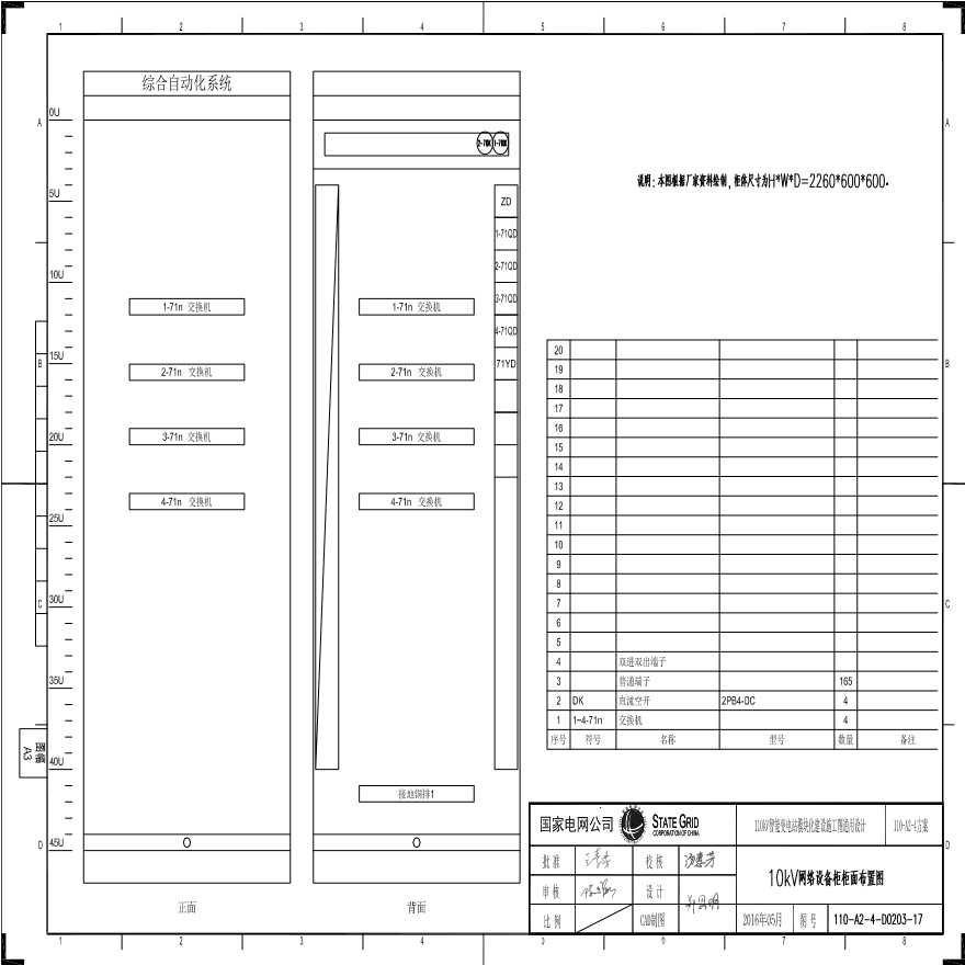 110-A2-4-D0203-17 10kV网络设备柜柜面布置图.pdf-图一