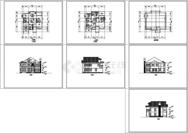 西于某三层别墅建筑施工设计cad图纸，共7张-图一
