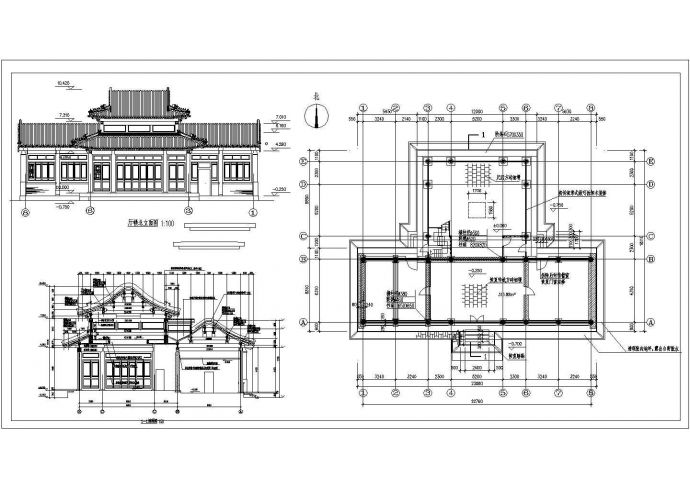 一层古建筑厅楼全套建筑设计方案（长22.76米 宽18.11米 ）_图1