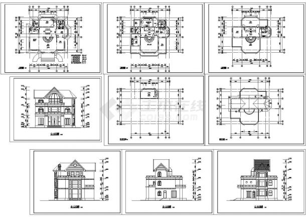 洋河小区木屋型别墅建筑设计cad图纸，共9张-图一