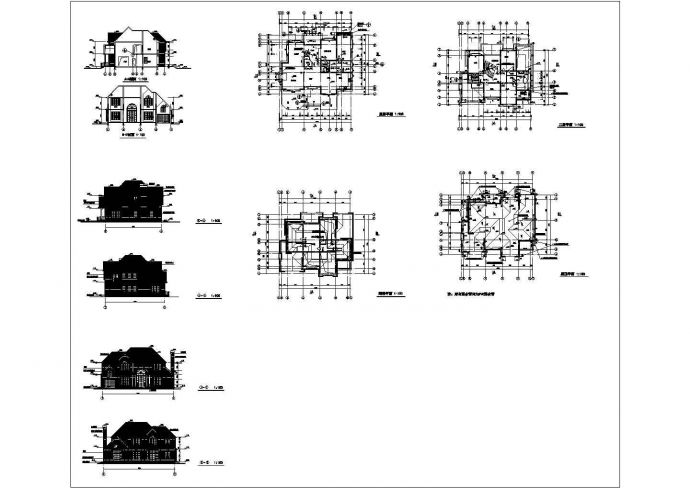红旗二层木屋型别墅设计施工设计cad图纸，共7张_图1