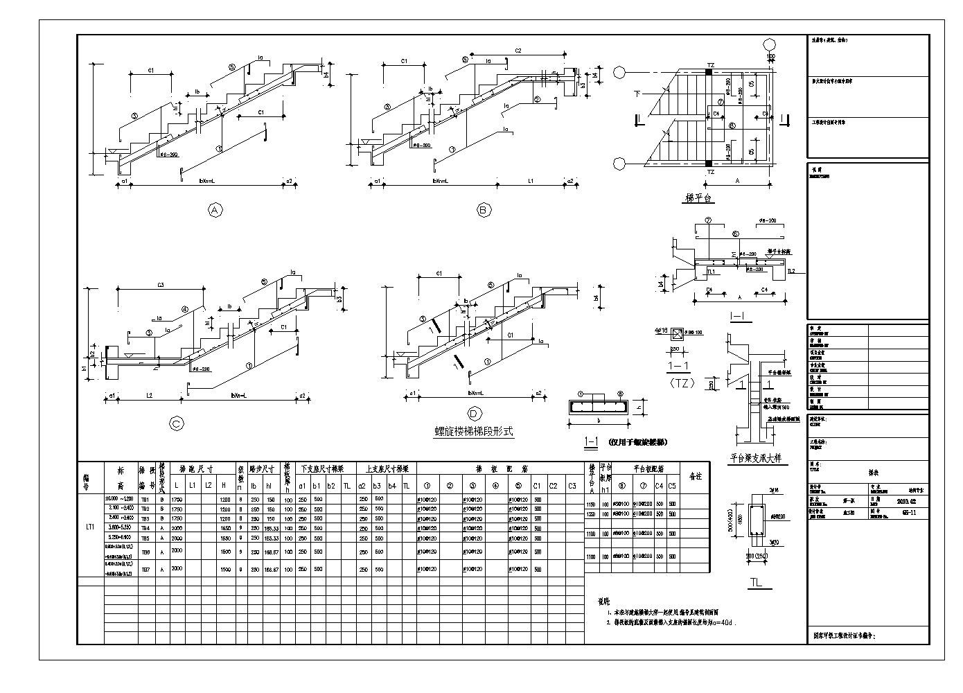 某市小区工程混凝土楼梯详图及配筋表设计CAD规划详图