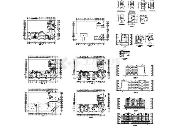 六层L型住宅三单元混合户型设计CAD全套图纸-图一