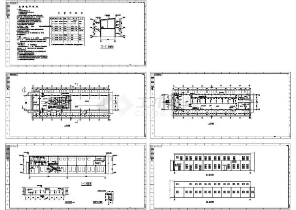 242平方米二层钢结构厂房建筑施工cad图(含平立剖面图，共五张)-图一