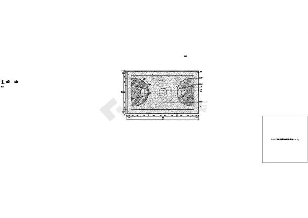 典型篮球场平面尺寸图篮球场做法cad图纸（长度28m，宽度15m，围栏高度4-6m，灯具6套）-图一