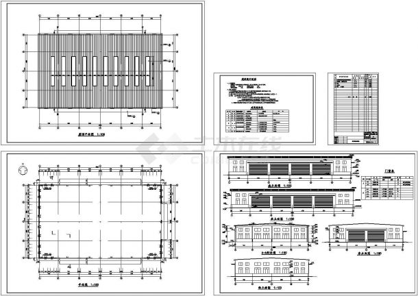 1548平方米单层厂房建筑施工cad图，共五张-图一