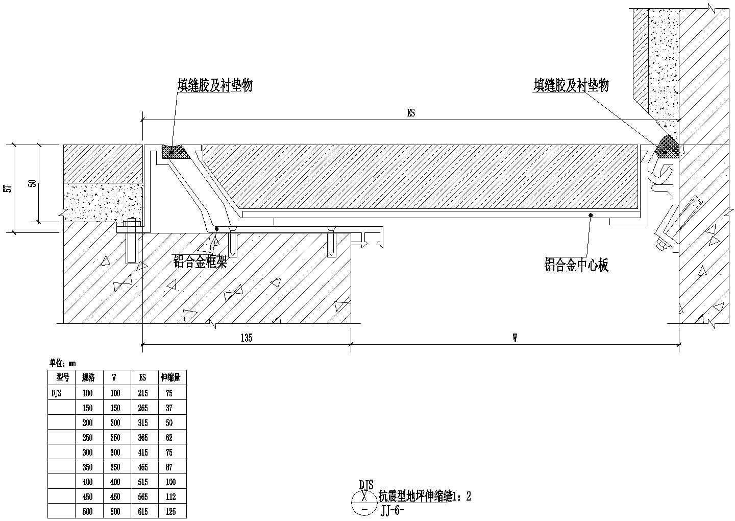 抗震型地坪伸缩缝CAD施工图设计