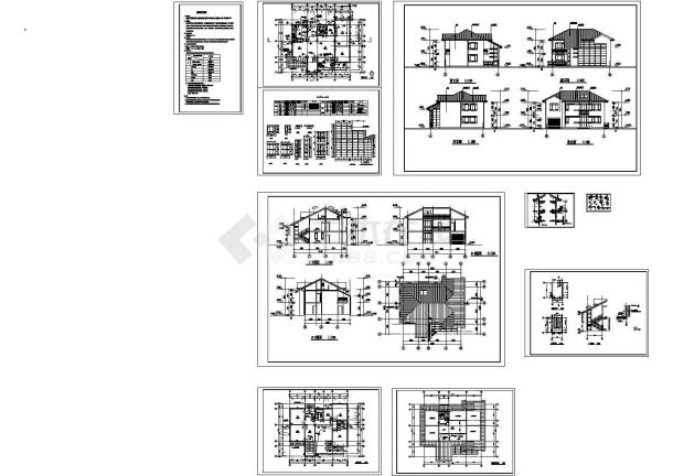 300平方米二层钢框架结构别墅建筑施工cad图(带阁楼设计)-图一