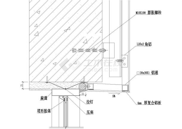 推拉窗顶部与铝板连接节点CAD施工图设计-图一