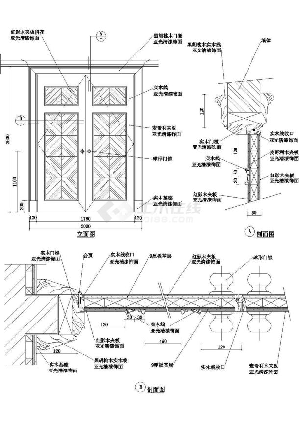 双开－红影木和麦哥利夹板门大样CAD施工图设计-图一