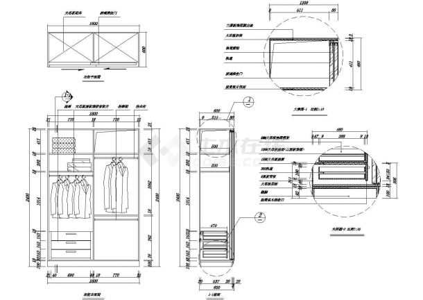 双开衣柜详图CAD施工图设计-图一