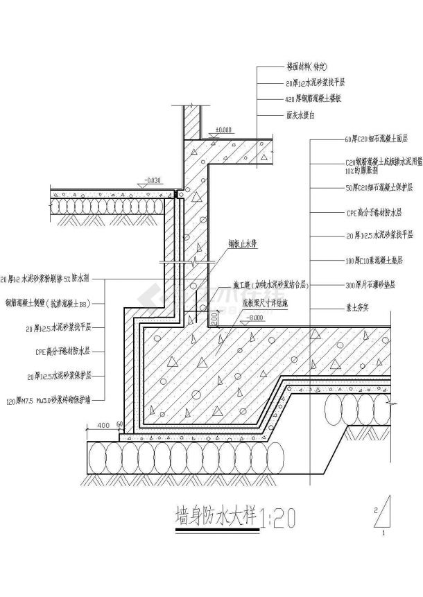 墙身防水大样CAD施工图设计-图一