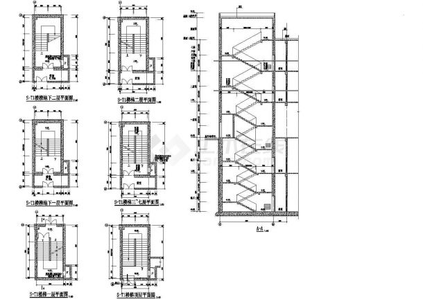 楼梯详图S-T1详图CAD施工图设计-图一