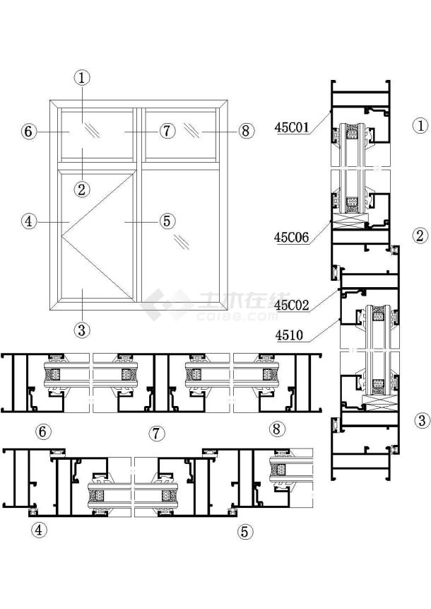 45C系列外平开窗结构图2CAD施工图设计-图一