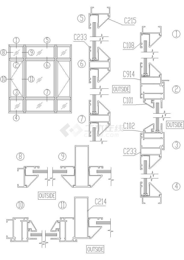 003-38系列平开窗结构图2CAD施工图设计-图一