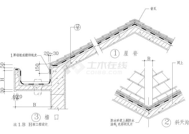 001-玻纤瓦坡屋面构造详图CAD施工图设计-图一