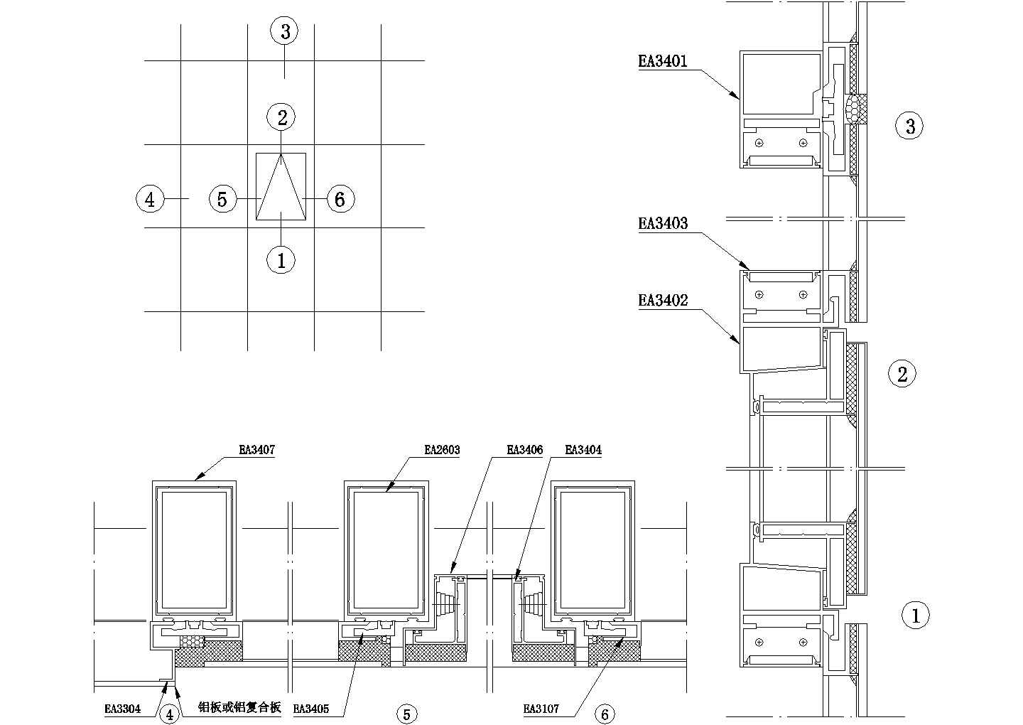001-150系列（C型）隐框玻璃幕墙装配图CAD施工图设计