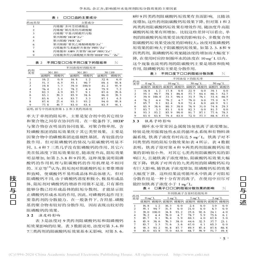 影响循环水处理剂阻垢分散效果的主要因素_李本高-图二