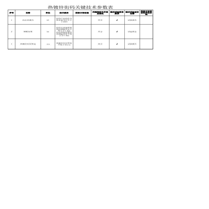 热镀锌街码关键技术参数表-图一