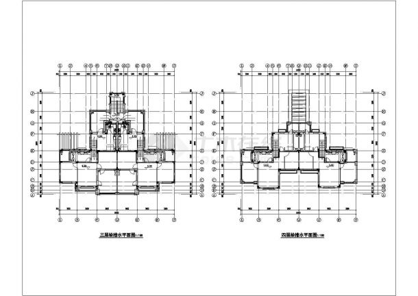 3层框架结构双户组合式别墅全套给排水设计CAD图纸（6套方案）-图一