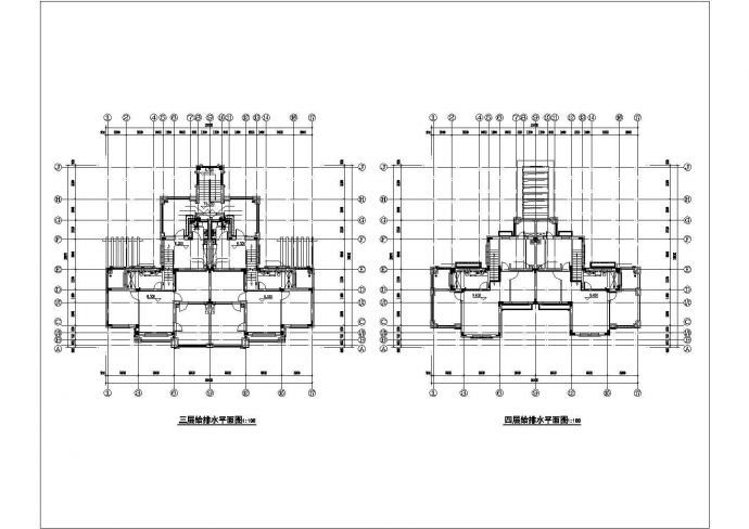 3层框架结构双户组合式别墅全套给排水设计CAD图纸（6套方案）_图1