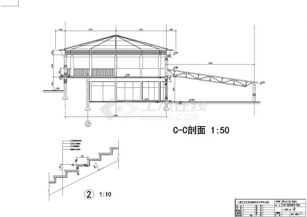某中央广场茶室建筑CAD单体设计施工图平面剖面图纸-图二
