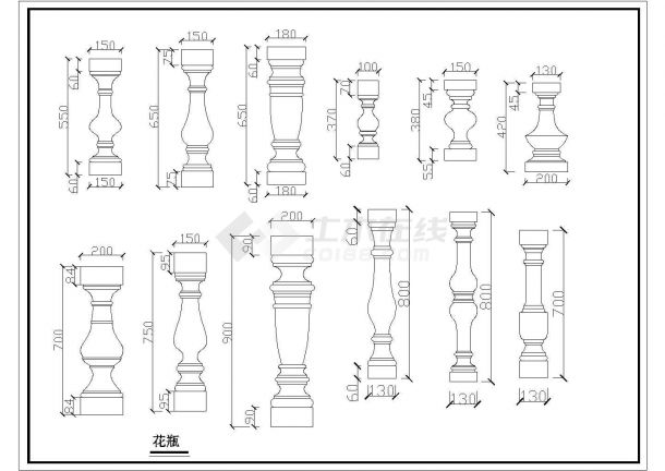 某花瓶线条及罗马柱造型CAD设计完整大样图-图一