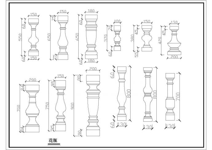某花瓶线条及罗马柱造型CAD设计完整大样图_图1