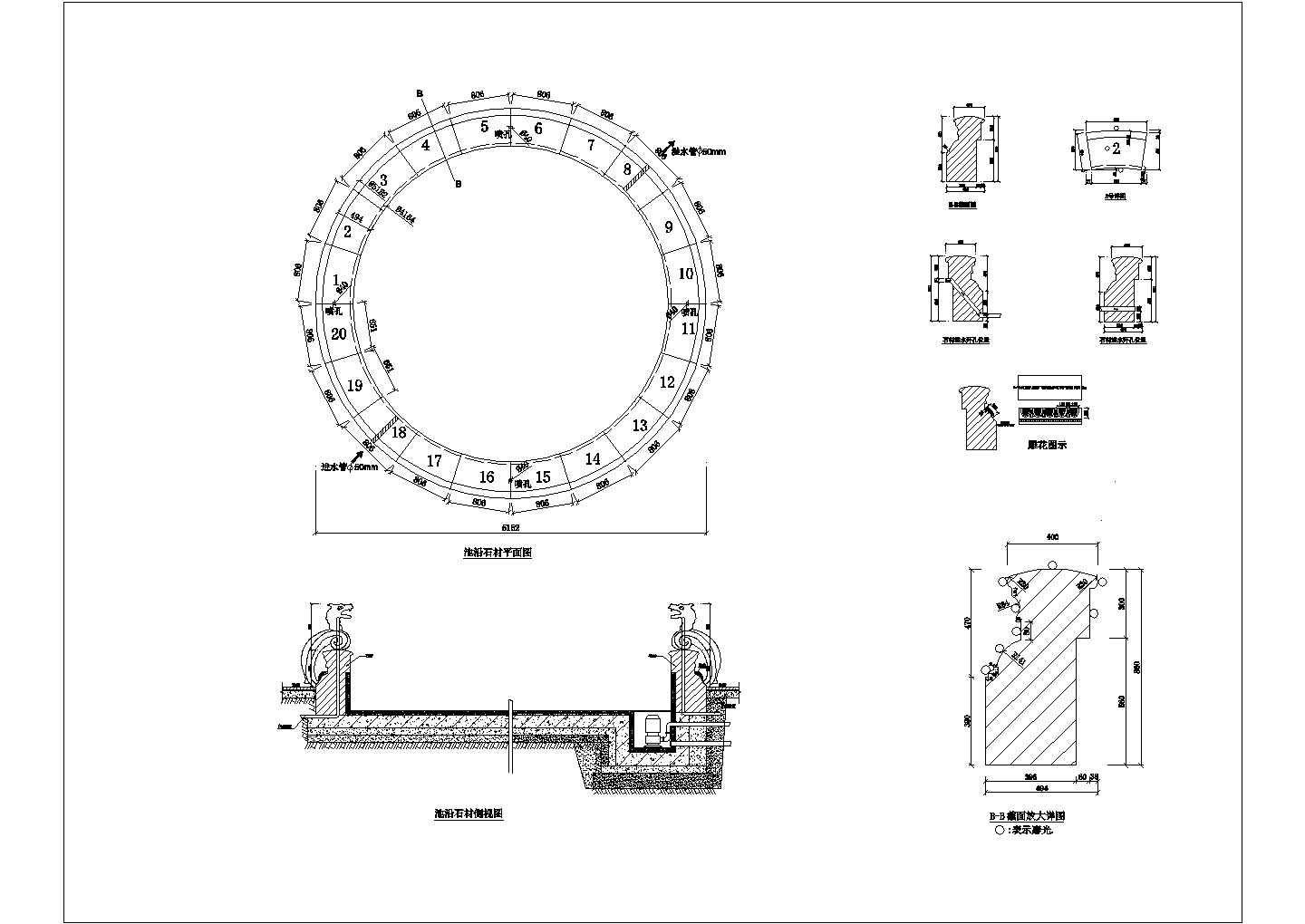 某欧式水池CAD节点剖面设计施工图