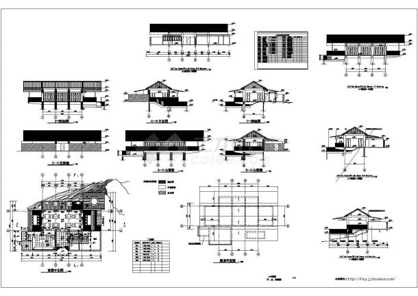 某长21.95米 宽16.1米 一层渡假村茶室CAD大样完整构造设计图-图一