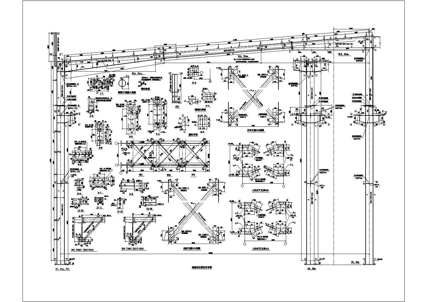 某钢架支撑设计CAD完整平面构造详图