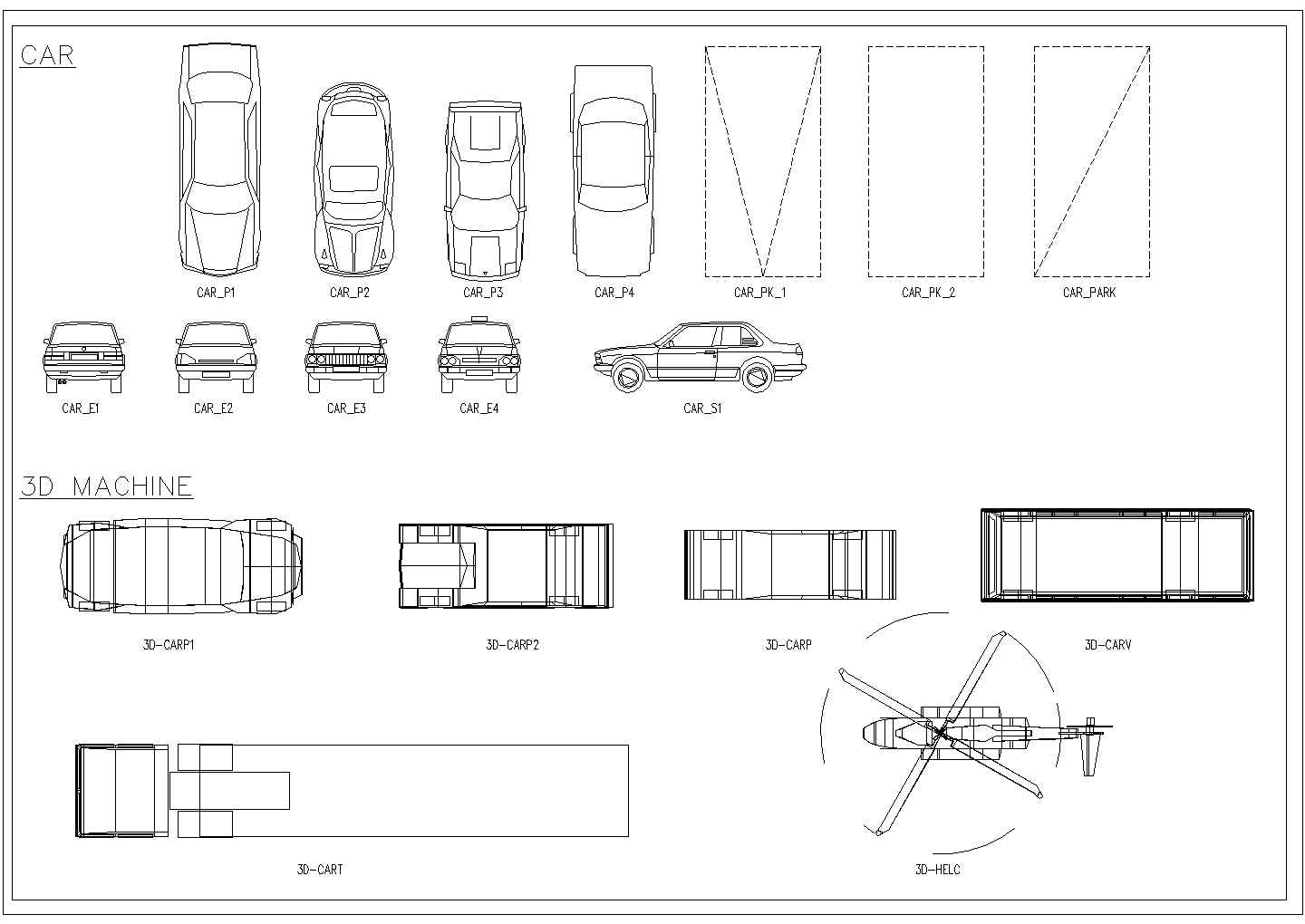 某车位汽车飞机图库图块CAD施工完整平面图