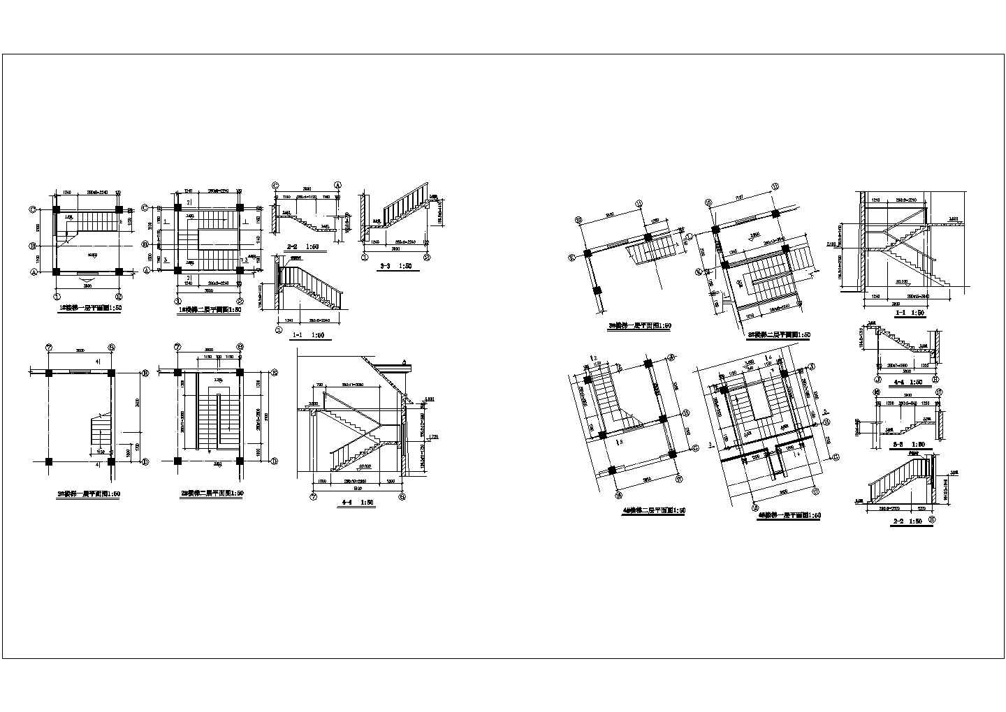 某影楼礼品店楼梯CAD施工平立剖构造图