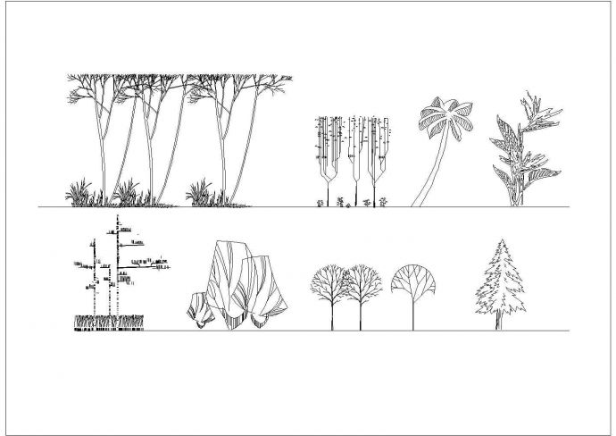 某园林景观建筑植物绿化cad设计完整立面图库_图1