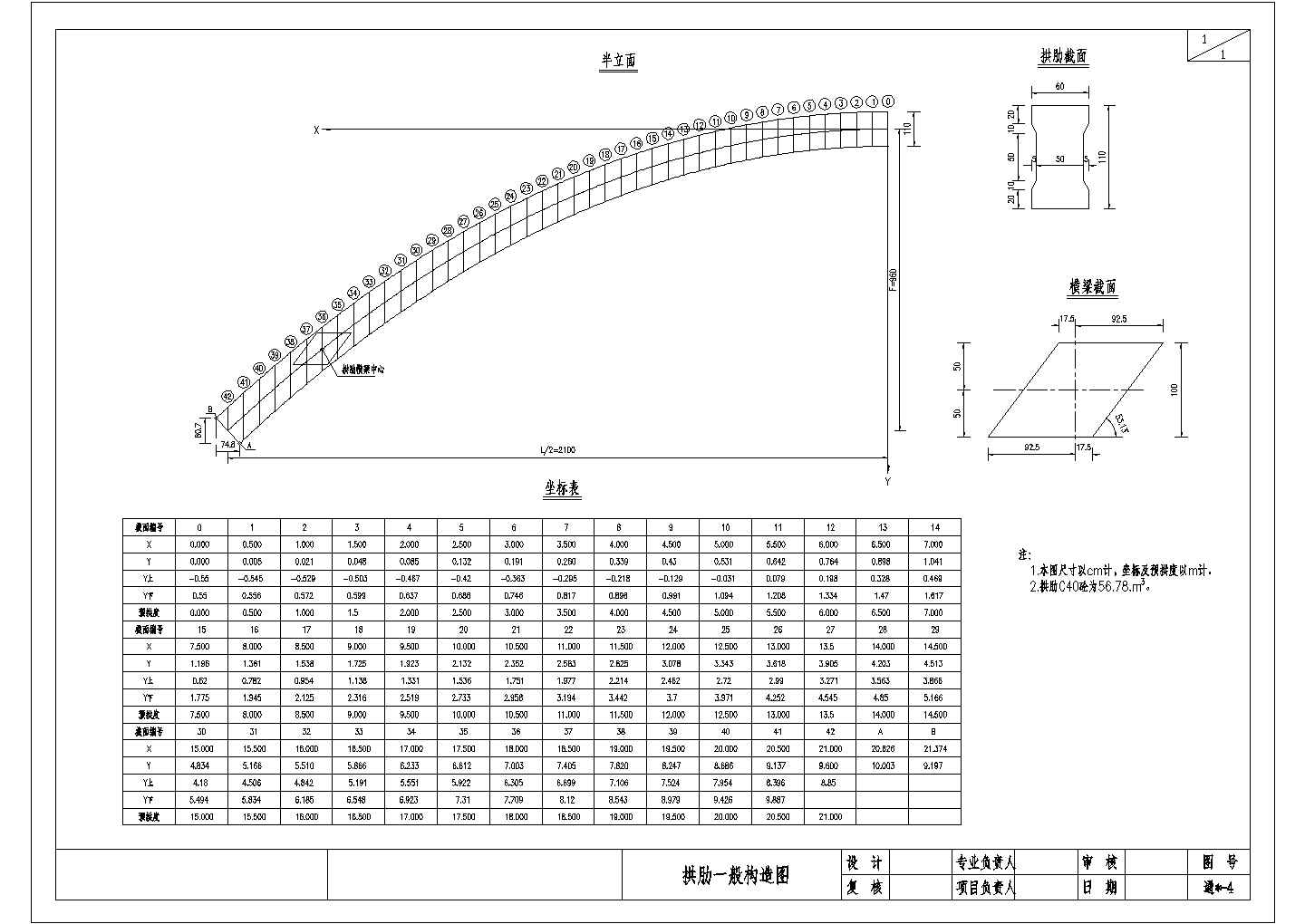 某中承式拱4.5m宽天桥CAD结构施工大样平面图纸