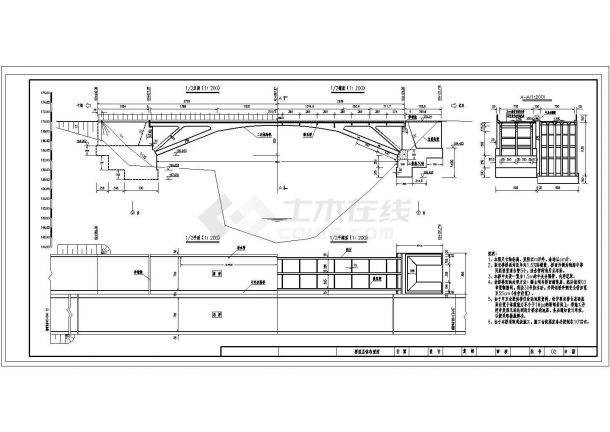 某单孔净跨50m现浇钢筋砼肋腋板刚架拱预应力桥CAD节点详细设计图-图一