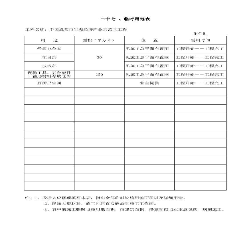 中国成都市生态经济产业示范区工程临时用地一览表-图一