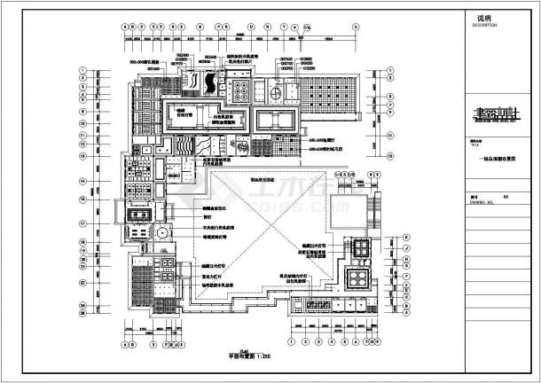 某带有米黄石材的洗浴中心建筑设计CAD施工图纸-图二