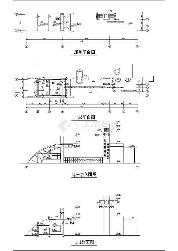 某工厂大门设计cad建筑施工图纸（甲级院设计）-图一