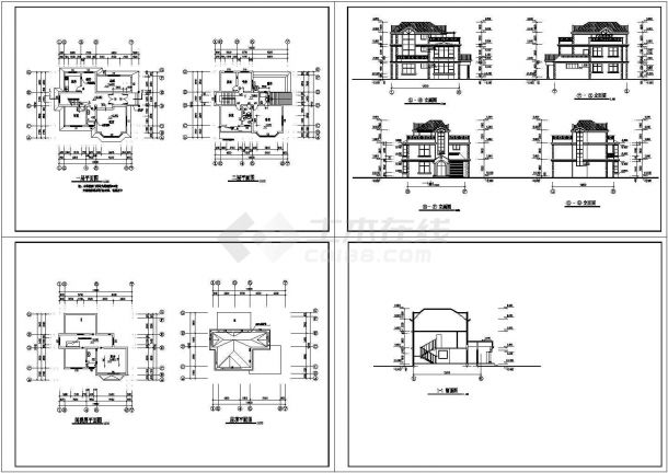 二层现代风格别墅住宅建筑施工cad图(带效果图，带阁楼设计)-图一