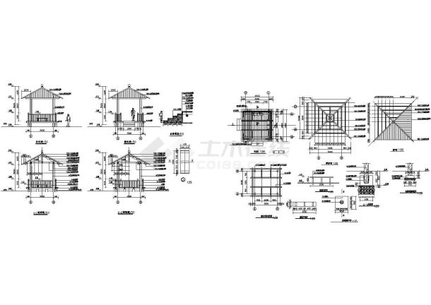四角防腐木景观亭全套施工图-图一