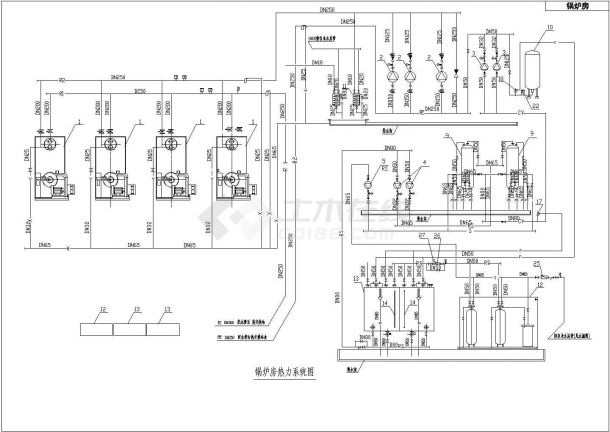 锅炉房热力系统设计cad图，共一张-图一