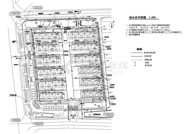 某小区给水排水cad总平面施工图-图一